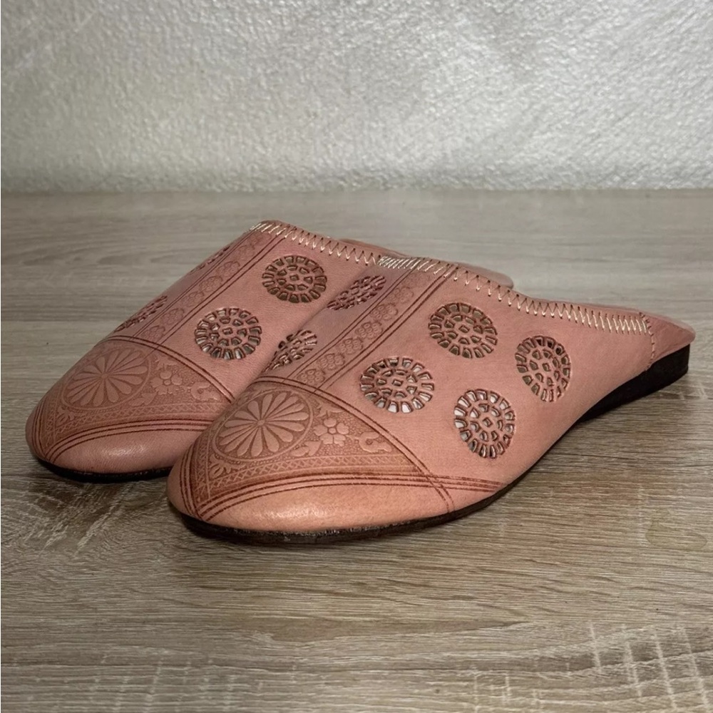 Moroccan Peach Leather Lahlou Women 8 Mules Slippers Slides Shoes - Picture 1 of 10